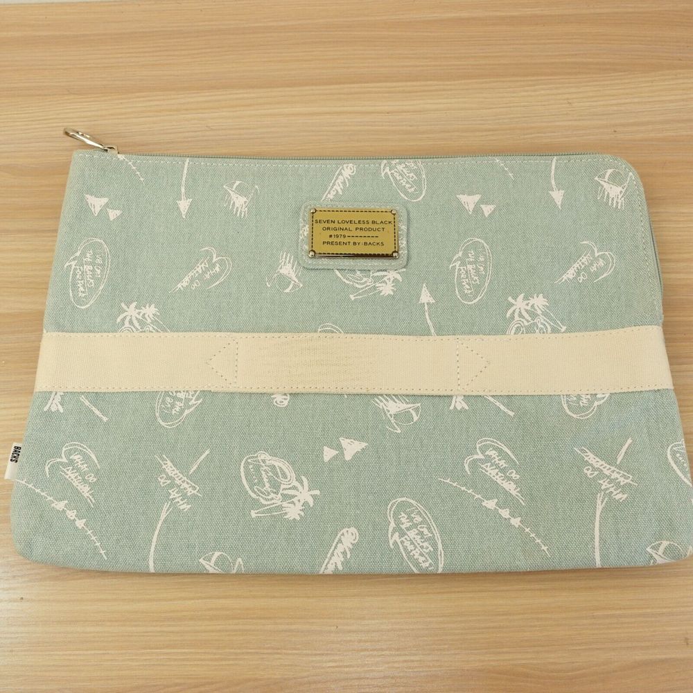 Laptop 13 Clutch Portfolio‎ Bag Large Light Blue Cotton Document Preppy BACKS